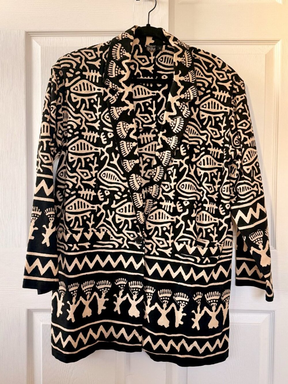 SAM HILU Vintage 80's Tribal Petroglyph Art-To-Wear Oversized Blazer